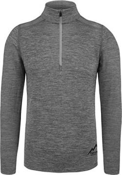 normani Herren Premium Merino Outdoor Langarm-Shirt Longsleeve mit Reißverschluss, 100% Merinowolle Pullover mit 1/4 Zip Farbe Grau-Meliert Größe M/50 von normani