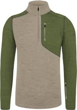 normani Herren Premium Merino Outdoor Langarm-Shirt Longsleeve mit Reißverschluss, 100% Merinowolle Pullover mit 1/4 Zip Farbe Khaki/Grün Größe L/52 von normani