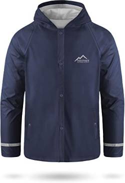 normani Kids Kinder Regenjacke mit Kapuze Regenmantel mit Einschubtaschen für Jungen und Mädchen - Wassersäule: 5000 mm mit 3M™ Scotchlite™ Reflektoren und 2-Wege-Stretch Farbe Navy Größe L-146/152 von normani