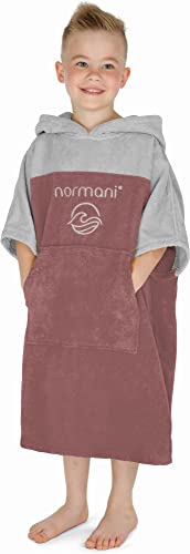 normani Kinder Badeponcho - Badehandtuch aus 100% Bio-Baumwolle - Surfer Poncho für Jungen und Mädchen 0-13 Jahren Farbe Altrosa Größe 10-13 Jahre von normani