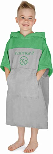 normani Kinder Badeponcho - Badehandtuch aus 100% Bio-Baumwolle - Surfer Poncho für Jungen und Mädchen 0-13 Jahren Farbe Froschgrün Größe 2-5 Jahre von normani