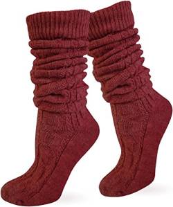 normani Kurze oder Lange Trachtensocken Trachtenstrümpfe Zopf Muster Socken meliert Farbe Burgund extra lang Größe 39/42 von normani