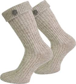 normani Kurze oder Lange Trachtensocken Trachtenstrümpfe Zopf Muster Socken meliert Farbe Naturmelange mit Edelweiß-Anstecker Größe 43/46 von normani