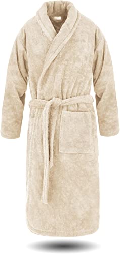 normani Luxus Bademantel | Saunamantel Flee 450 g/sm aus 100% Baumwolle für Damen und Herren in XS-6XL Farbe Beige Größe L von normani