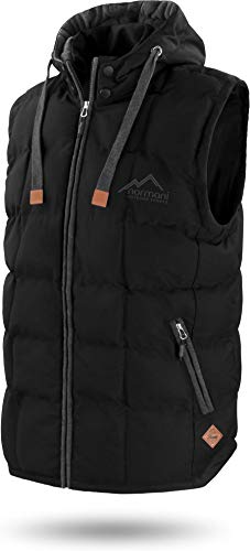 normani OUTDOOR SPORTS Wattierte Steppweste Bodywarmer - 100% Winddichte Outdoor Weste mit Lederpatch, Kapuze und Stehkragen Farbe Dunkelschwarz Größe 6XL/64 von normani