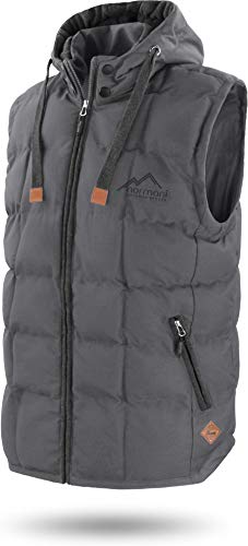 normani OUTDOOR SPORTS Wattierte Steppweste Bodywarmer - 100% Winddichte Outdoor Weste mit Lederpatch, Kapuze und Stehkragen Farbe Grau Größe 7XL/66 von normani