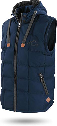 normani OUTDOOR SPORTS Wattierte Steppweste Bodywarmer - 100% Winddichte Outdoor Weste mit Lederpatch, Kapuze und Stehkragen Farbe Marineblau Größe 6XL/64 von normani