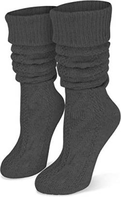 normani Oktoberfest Trachtensocken Kniebundhosenstrümpfe Natur mit Leinen Farbe Anthrazit lang Größe 43/46 von normani