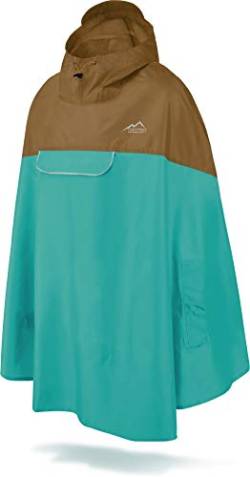 normani Unisex Regenponcho - Wind und Wasserdicht mit Bauchtasche, 3M Refelktoren und seitlichen Eingriffen Farbe Braun/Petrol Größe L-XL von normani