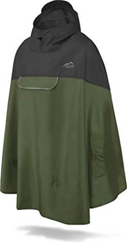 normani Unisex Regenponcho - Wind und Wasserdicht mit Bauchtasche, 3M Refelktoren und seitlichen Eingriffen Farbe Schwarz/Olive Größe XXL von normani