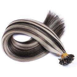 Keratin Bonding 100% Remy Echthaar Haarverlängerung - # 1B/GREY GESTRÄHNT - 100 Strähnen - 1 g - 70 cm U-Tip Extention Remy Qualität by NOVON Hair Extentions von novon