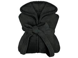 npluseins extra weicher Kapuzen-Bademantel aus Kuschelfleece - in modernen Farben und verschiedenen Größen - Unisex & wadenlang, L, schwarz von npluseins