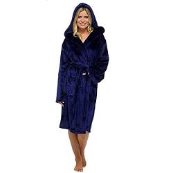 nvtuuer Bademantel Damen Kapuze Baumwolle Frottee Velours Lang Flauschig Morgenmantel Damen mit Kapuze Geschenke Hausmantel Damen Dressing Gown (B, 48) von nvtuuer