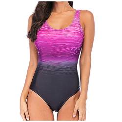 nvtuuer Einteiliger Badeanzug Damen Bauchweg Einteiler Figurformend Farbverlauf Kreuz Push up Große Größen Sportlich Beachwear Bademode Schwimmanzug (Violett, XL) von nvtuuer