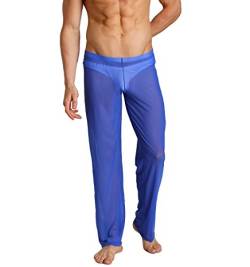 Herren Hose transparent Unterwäsche Blau Lange Unterhosen Sheer Pant Neu (M) von nyk