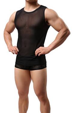 Herren Slim Tank Top ohne Arm Muscle Shirt transparent Nylon Unterwäsche Schwarz Neu (L/XL) von nyk