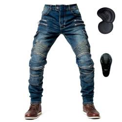 oFzimTo, Herren-Motorradhose mit Protektoren, elastische Motorradjeans mit Schutzabdeckung der zweiten Generation, CE-Kennzeichnung (EN1621-1:2036), blau, L von oFzimTo