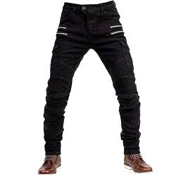 oFzimTo Motorrad-Jeanshose Für Herren, Sturzfeste Jeans Mit Geradem Bein Und 4 Arten Von Schutzausrüstung, Motorradhose Für Motorradrennfahrer (Black,L) von oFzimTo