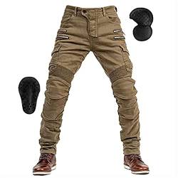 oFzimTo Motorrad-Jeanshose Für Herren, Sturzfeste Jeans Mit Geradem Bein Und 4 Arten Von Schutzausrüstung, Motorradhose Für Motorradrennfahrer (Khaki,S) von oFzimTo