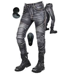 oFzimTo Motorradhose Herren/Damen, Aramid-Gewebe Stretch Jeans Hosen Herren/Damen, Motorrad Hosen mit Protektoren (Schwarz Damen-M03,M) von oFzimTo