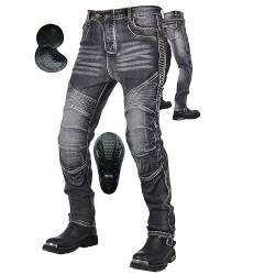 oFzimTo Motorradhose Herren/Damen, Aramid-Gewebe Stretch Jeans Hosen Herren/Damen, Motorrad Hosen mit Protektoren (Schwarz Herren-M03,M) von oFzimTo