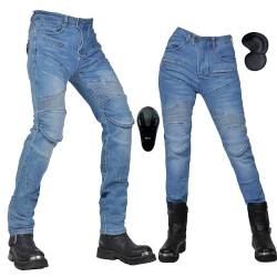 oFzimTo Motorradhose Herren/Damen, Motorrad Jeans mit Protektoren, Stretch Motorradbekleidung (Blau,L) von oFzimTo