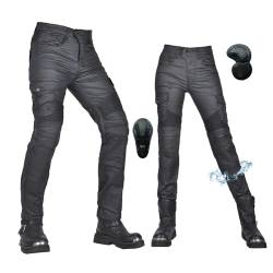 oFzimTo Motorradhose Herren/Damen, wasserdichte Beschichtung Motorrad Jeans mit Protektoren, Winterhose Stretch Motorradbekleidung (Schwarz-B,XL) von oFzimTo