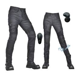 oFzimTo Motorradhose Herren/Damen, wasserdichte Beschichtung Motorrad Jeans mit Protektoren, Winterhose Stretch Motorradbekleidung (Schwarz-B,XXL) von oFzimTo