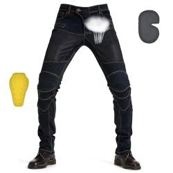 oFzimTo Motorradhose Herren mit Protektoren, Motorrad Jeans Herren, Atmungsaktiv Motorrad Hosen Herren - 4X Schutzausrüstung (Black,3XL) von oFzimTo