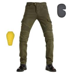 oFzimTo Motorradhose Herren mit Protektoren, Motorrad Jeans Herren, Klassisch Motorrad Hosen Herren, für Winter und Sommer Geeignet (ArmyGreen,4XL) von oFzimTo