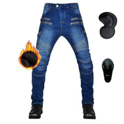 oFzimTo Motorradhose Herren mit Protektoren, Thermohose Herren Winter, Motorrad Thermojeans Herren, Biker Jeans Herren, Stretch-Zweiten Generation Protektoren von oFzimTo