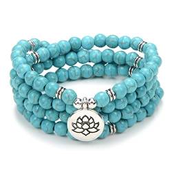 Chanting Mala Prayer Beads 108 Halsketten-Armband für Meditation mit kleinem Lotusblüten-Anhänger (Grüner Türkis (Green Turquoise)) von oasymala