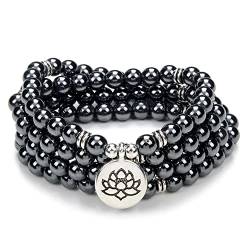 Chanting Mala Prayer Beads 108 Halsketten-Armband für Meditation mit kleinem Lotusblüten-Anhänger (Hematit (Hematite)) von oasymala