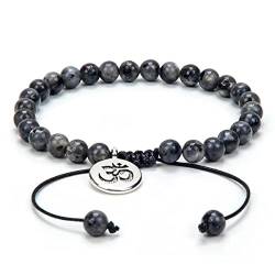 Verstellbares Om-Wunsch-Armband Meditation Mala Gebetskette Yoga Om Schmuck geflochten mit Mala-Perlen aus Naturstein (Grauer Labradorit (Grey Labradorite)) von oasymala