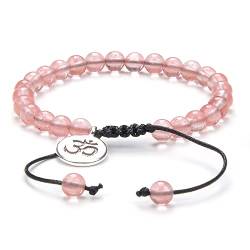 Verstellbares Om-Wunsch-Armband Meditation Mala Gebetskette Yoga Om Schmuck geflochten mit Mala-Perlen aus Naturstein (Wassermelonen-Turmalin (Watermelon Tourmaline)) von oasymala