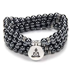Zen Buddha Halskette Mala Prayer Stone Beads 108 Armband mit Yoga Glücksbringer für Meditation (Hematit (Hematite)) von oasymala