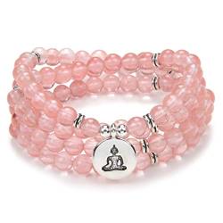 Zen Buddha Halskette Mala Prayer Stone Beads 108 Armband mit Yoga Glücksbringer für Meditation (Wassermelonen-Turmalin (Watermelon Tourmaline)) von oasymala