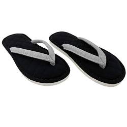 Ofoot Frauen Cosy Cotton Spa Tanga Flip Flops Hausschuhe, feuchtigkeitstransportierende Open Toe Slip On Dick Memory Foam Indoor-Schuhe Schwarz von ofoot