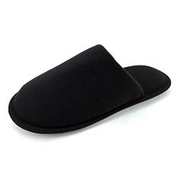 ofoot Damen Bio-Baumwolle rutschfeste Hausschuhe, gemütlicher Memory-Schaum waschbar für Sommer Schlafzimmer, Gummisohle (Schwarz,37/38 EU) von ofoot