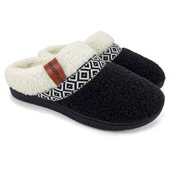 ofoot Damen Fuzzy House Hausschuhe Indoor Outdoor Clogs Schlafzimmer Schuhe Warmes Flauschiges Teddyfleece mit Spitze,Cozy Memory Foam Plüschfutter rutschfeste Gummisohle von ofoot