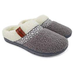 ofoot Damen Fuzzy House Hausschuhe Indoor Outdoor Clogs Schlafzimmer Schuhe Warmes flauschiges Teddyfleece mit Spitze,Cozy Memory Foam Plüschfutter Rutschfeste Gummisohle von ofoot