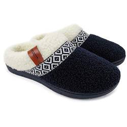 ofoot Damen Fuzzy House Hausschuhe Indoor Outdoor Clogs Schlafzimmer Schuhe Warmes flauschiges Teddyfleece mit Spitze,Cozy Memory Foam Plüschfutter Rutschfeste Gummisohle von ofoot