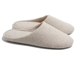 ofoot Damen-Hausschuhe, Memory-Schaum, waschbar, Baumwolle, rutschfeste Hausschuhe (Beige, 42/44 EU) von ofoot