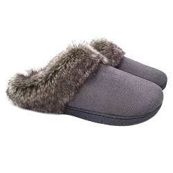 ofoot Damen Micro Wildleder Mokassins Fell Hausschuhe,Damen Abrieb mit Kaschmir Strick Warmes Fleece Futter,Rutschfeste Gummisohle von ofoot