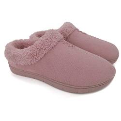 ofoot Damen Warme Mokassins Wildleder Clog Hausschuhe mit flauschigem Flanellfell Futter Memory Foam Einlegesohle Indoor Outdoor Rutschfeste Gummisohlen mit hartem Boden von ofoot