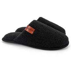 ofoot Herren Fuzzy House Hausschuhe Indoor Backless Slides Schlafzimmerschuhe Warmes flauschiges Teddyfleece mit gemütlicher Memory Foam Rutschfeste Gummisohle von ofoot