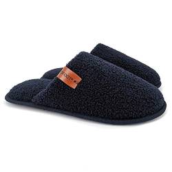 ofoot Herren Fuzzy House Hausschuhe Indoor Backless Slides Schlafzimmerschuhe Warmes flauschiges Teddyfleece mit gemütlicher Memory Foam Rutschfeste Gummisohle von ofoot