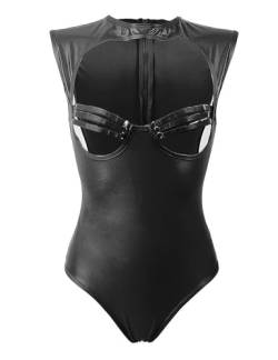 ohmydear Damen Latex Catsuits Dessous Sexy Wetlook Bodysuit Frauen Leder Brustfrei Body Reizwäsche Snap Crotch Clubwear Große Größe Erotik Korsage Party Kostüm von ohmydear