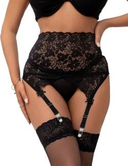 ohmydear Damen Strumpfgürtel Spitze Strapsgürtel Strumpfhalter Dessous Strapshalter Strumpfbänder mit 4 Verstellbaren Clips String von ohmydear