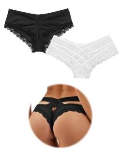 ohmydear Pantys Damen 1/2er Pack Slips Sexy Niedrige Taille String Tangas Spitze Bikini Unterhosen Sexy Bauchweg Unterwäsche für Frauen Mesh Atmungsaktiv Underwear von ohmydear